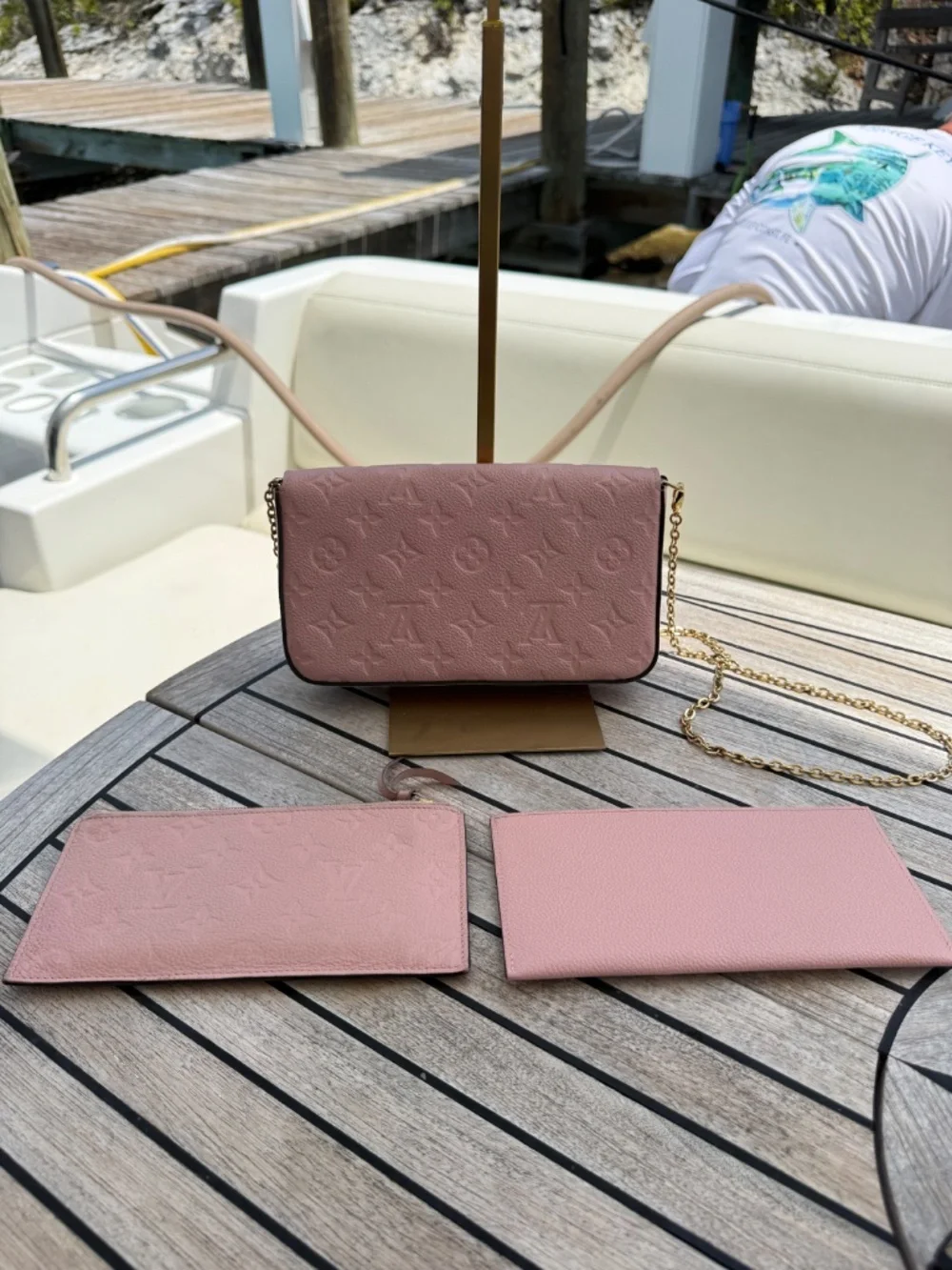 SOLD Louis Vuitton Empreinte Pochette Felicie Chain Wallet Rose Poudre Pre-Owned - Picture 9 of 10
